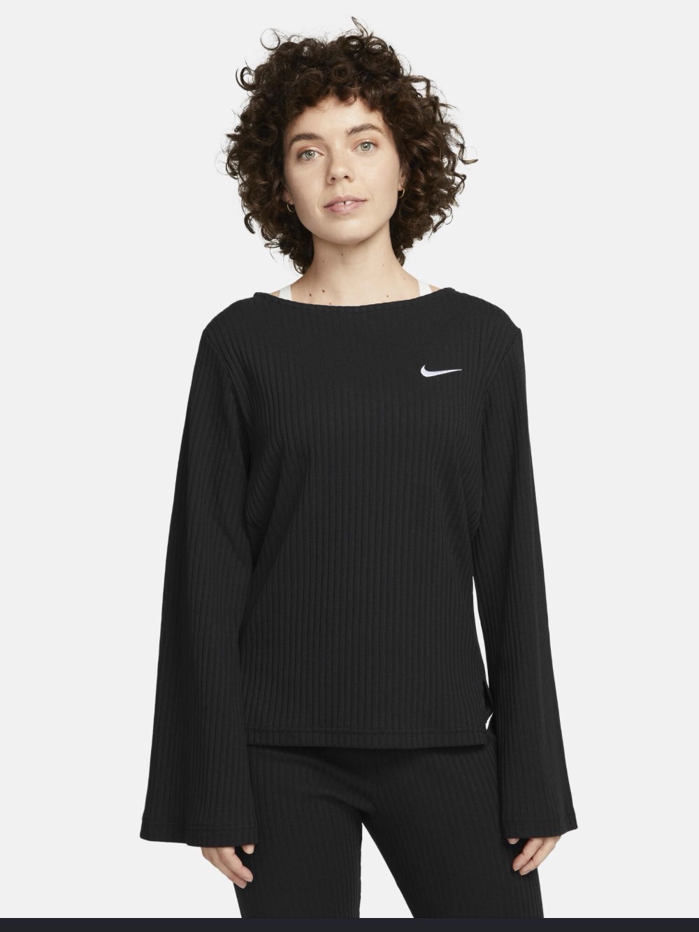 Nike Sportswear Black Ribbed Long-Sleeve Crew Top